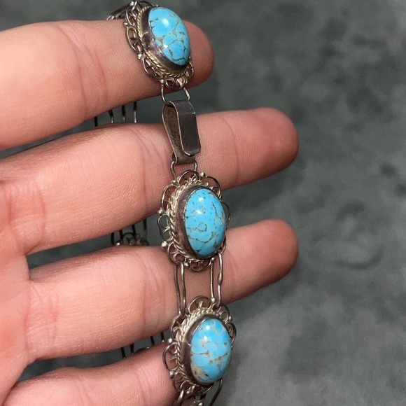 Vintage 925 Sterling Silver Turquoise Bracelet - Picture 8 of 9